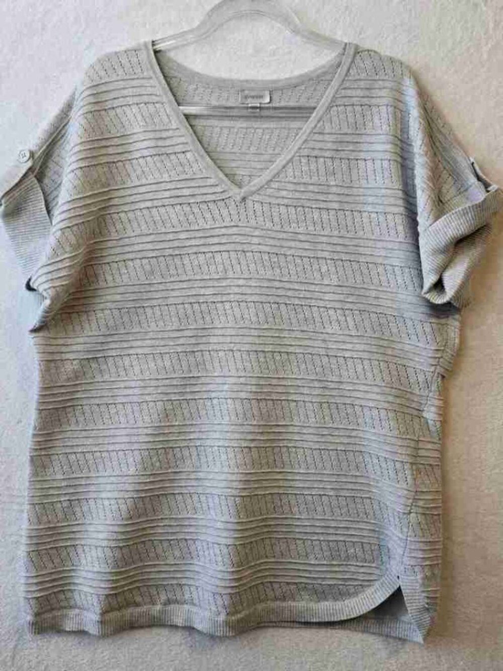 Avenue Womens V-Neck Pointelle Knit Top Rayon Blend Casual Grey Size 18/20 - Picture 2 of 2